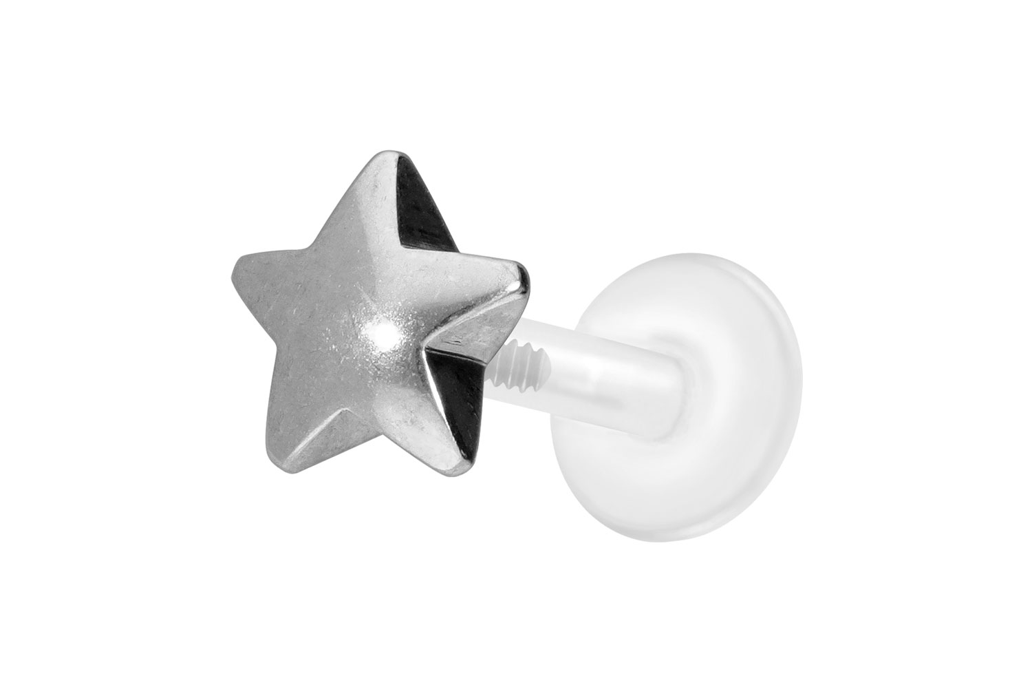 PTFE Labret Piercing mit Innengewinde + Titan-Aufsatz STERN